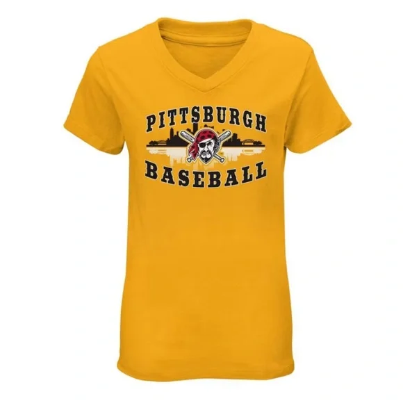 MLB Pittsburgh Pirates Girls' V-Neck T-Shirt Size Large (10/12) NWT - Picture 1 of 10